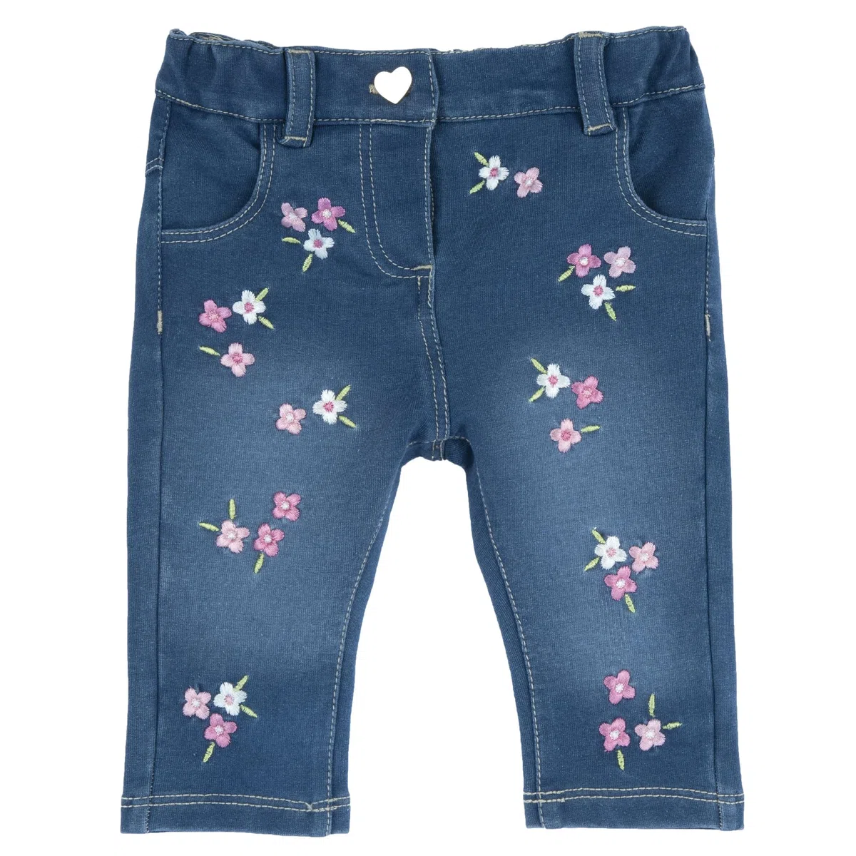 Chicco, Pantalon Jeans avec fleurs cousues pour bébé