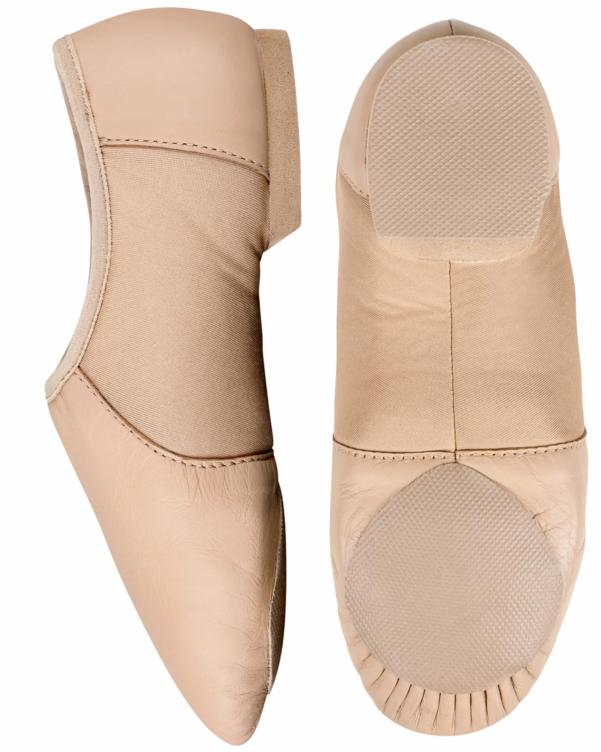 Silky Dance AeroFlex Chaussures de jazz à semelle fendue – Cuir véritable noir et marron clair – Chaussures de jazz à enfiler – Tailles enfants et adultes