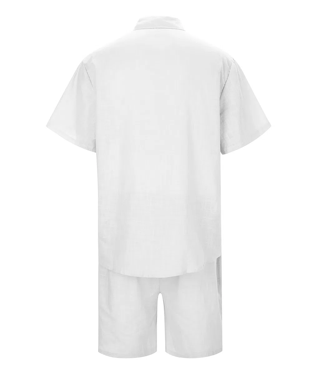 SHEKINI Pyjama 2 pièces en coton pour homme - Manches courtes boutonnées et short léger - Respirant et confortable - Convient pour l'été, les loisirs et la plage, la détente, les tenues décontractées