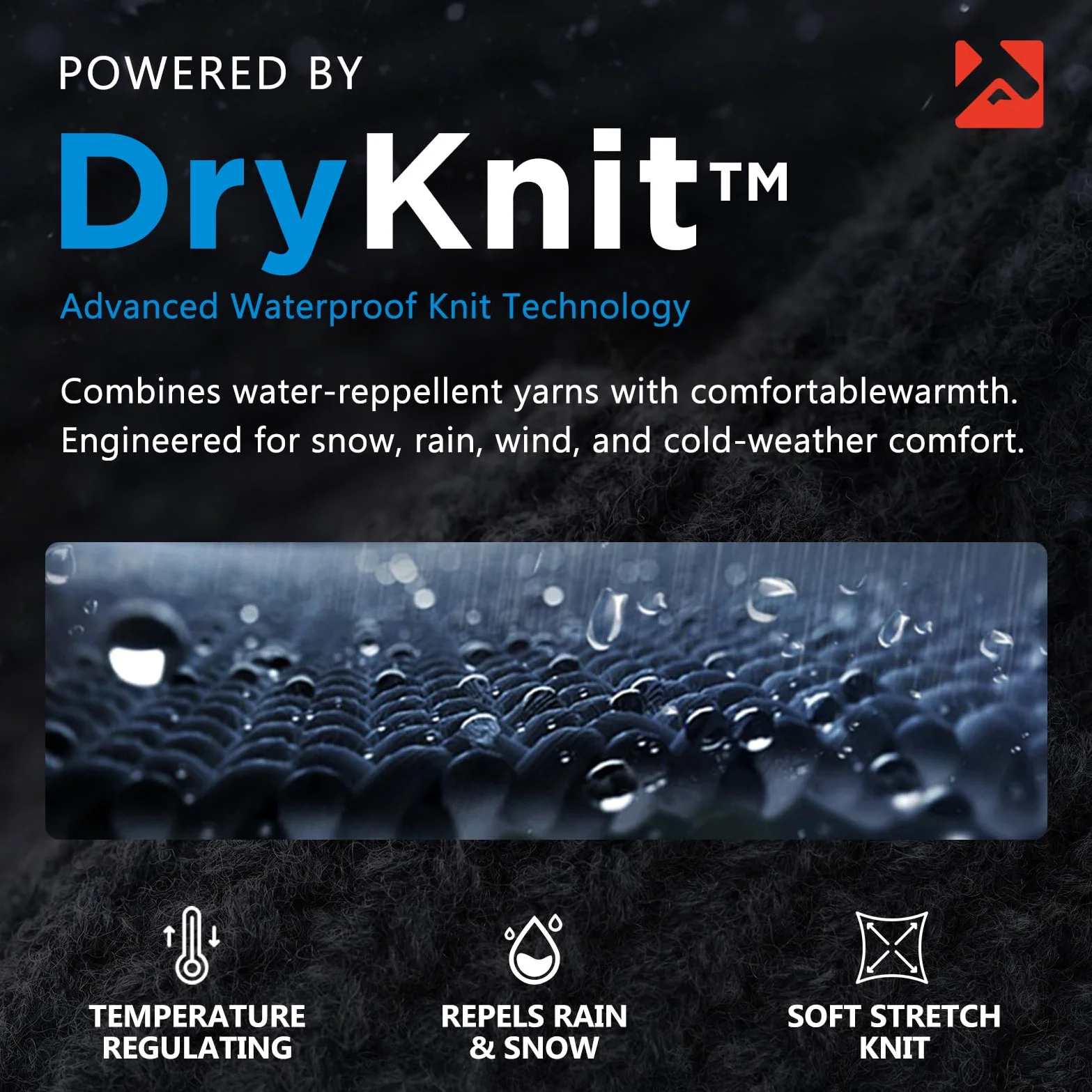 TOP-EX DryKnit Bonnet imperméable 50 % laine mérinos avec cache-oreilles Doublure polaire chaude pour temps froid, Noir #imperméable, S/M