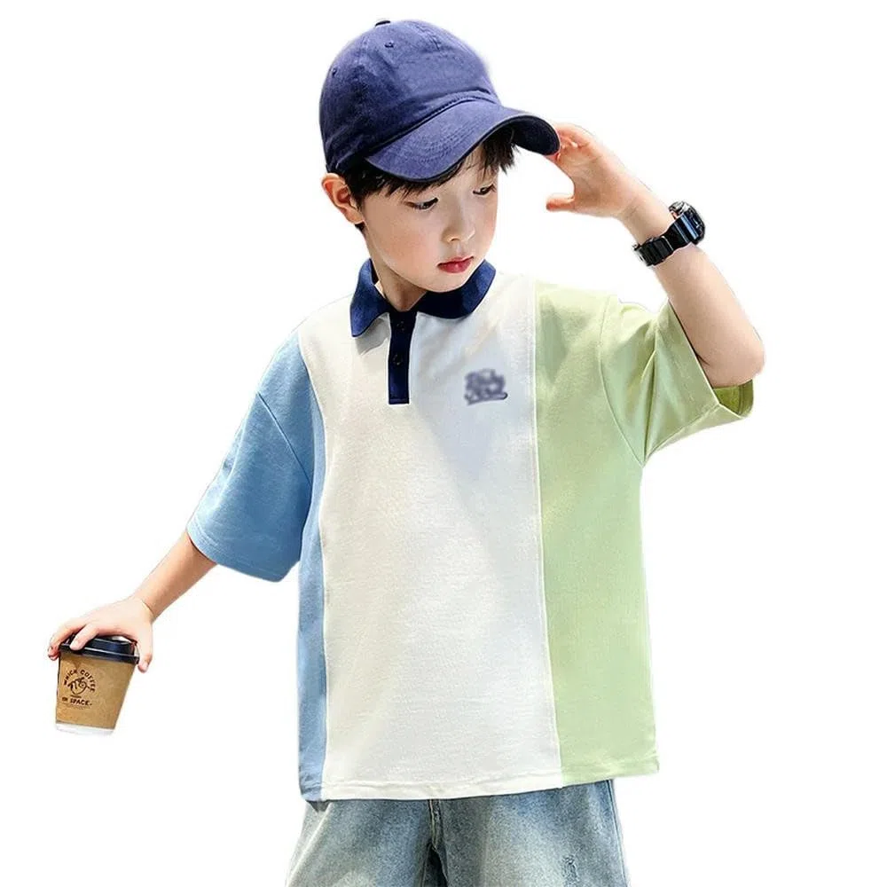 CYBHSM Polo d'été pour enfants garçons T-shirts pour adolescents T-shirt patchwork vêtements