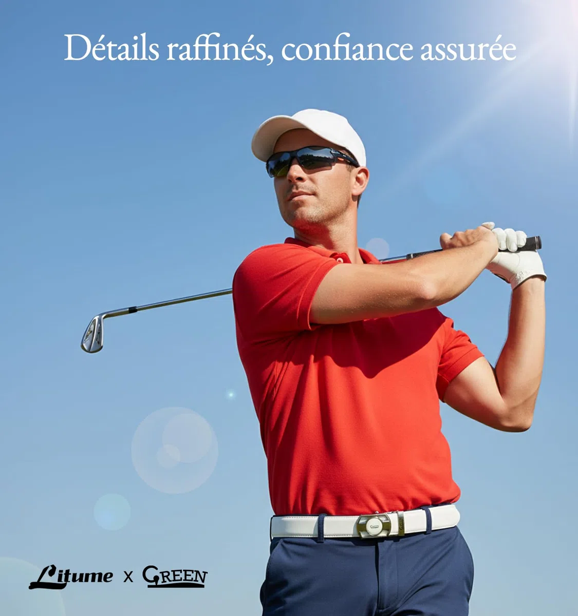 Litume GREEN GOLF Ceinture de Golf à Cliquet – Design Sans Trou, Boucle Micro-Réglable avec Marqueur de Balle Magnétique en Émail
