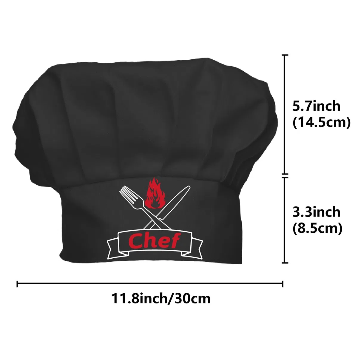 CREATCABIN Toque Chef Adulte Réglable Élastique Boulanger Cuisine Traiteur Vêtements Cuisine Chapeau Cuisine Personnalisé Coton Casquette Chef Respirant pour Grillades Pâtisserie Barbecue Noir 30x23cm