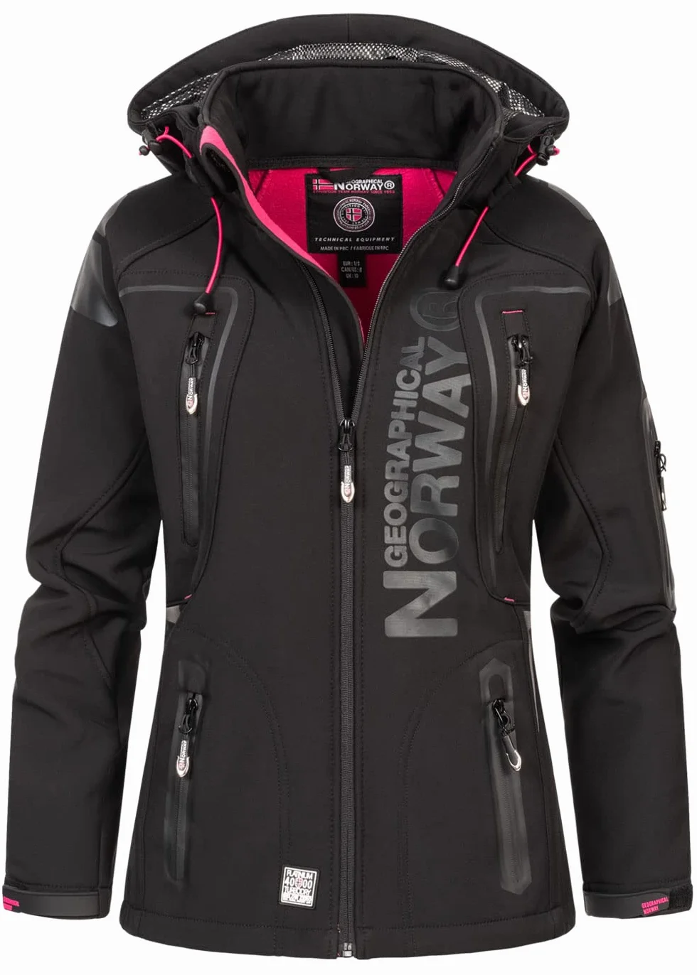 Geographical Norway Tislande Femme - Kapuzen-Softshelljacke Femme Étanche Extérieur - Coupe-Vent Veste - les Activités Randonnée Ski Automne Hiver Printemps