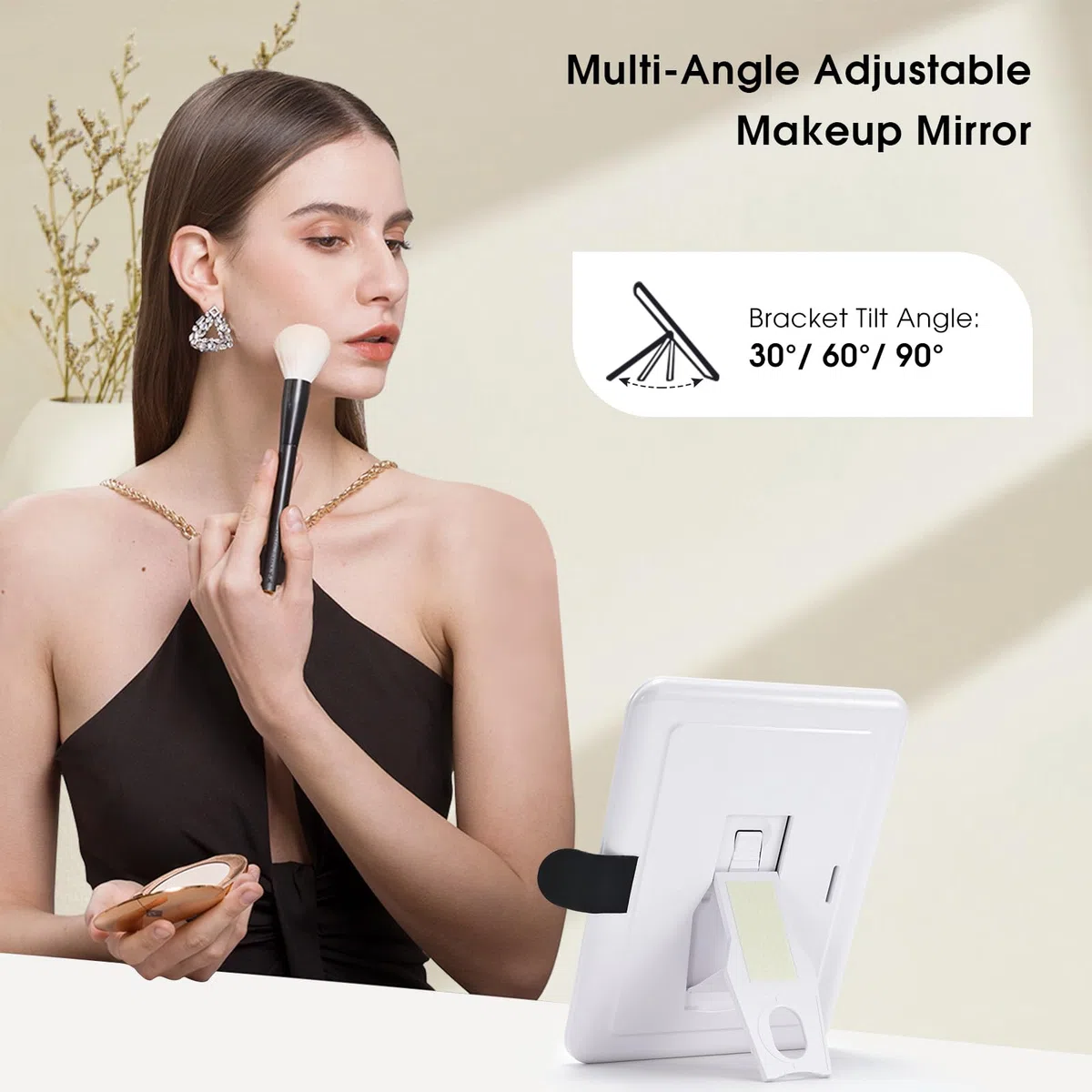 Grande trousse de maquillage avec miroir LED - Miroir lumineux amovible - En cuir synthétique - Portable - Boîte de transport avec séparateurs et porte-pinceaux de maquillage, rose, Classique