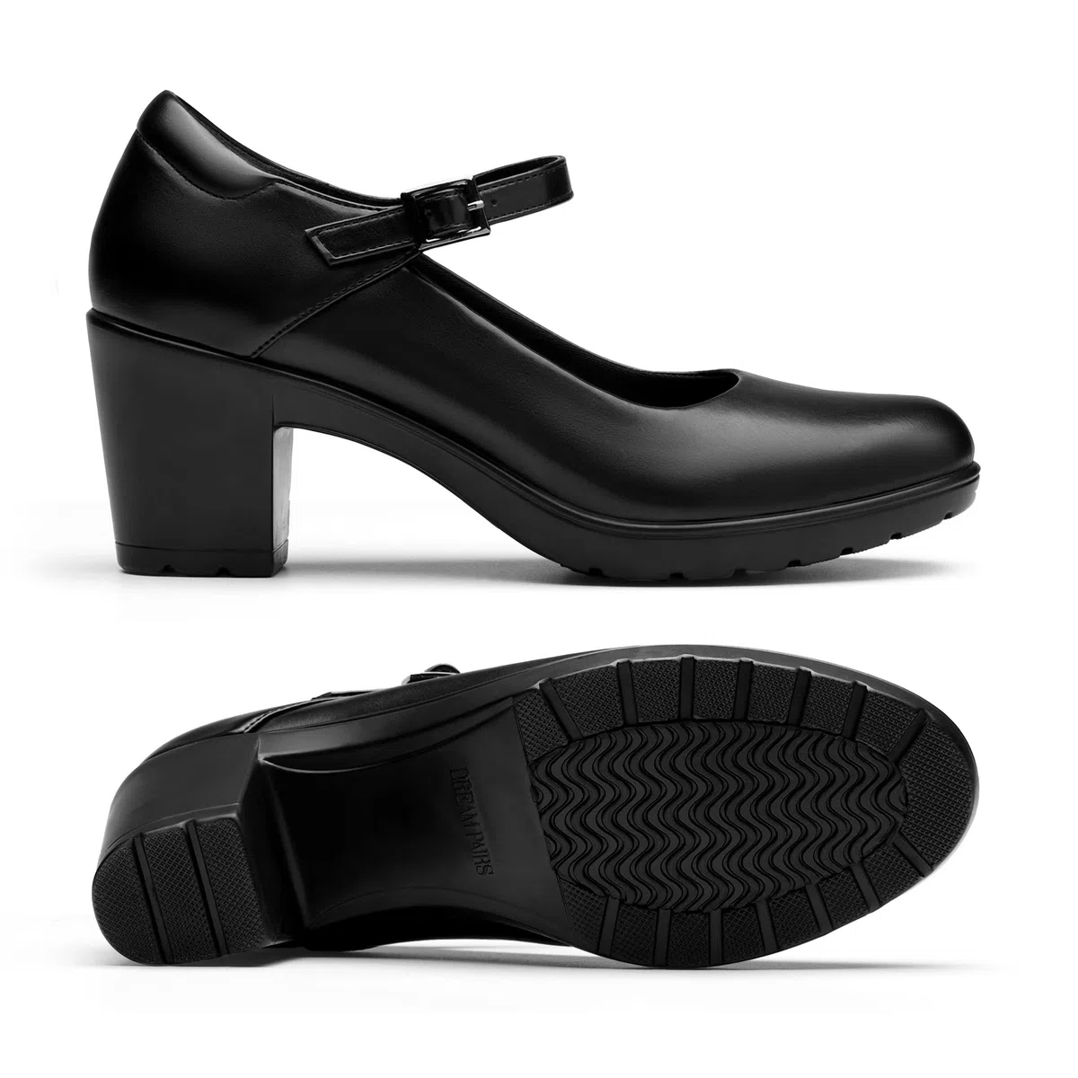 DREAM PAIRS Mary Janes Escarpins Confortables Rond,Noir,36