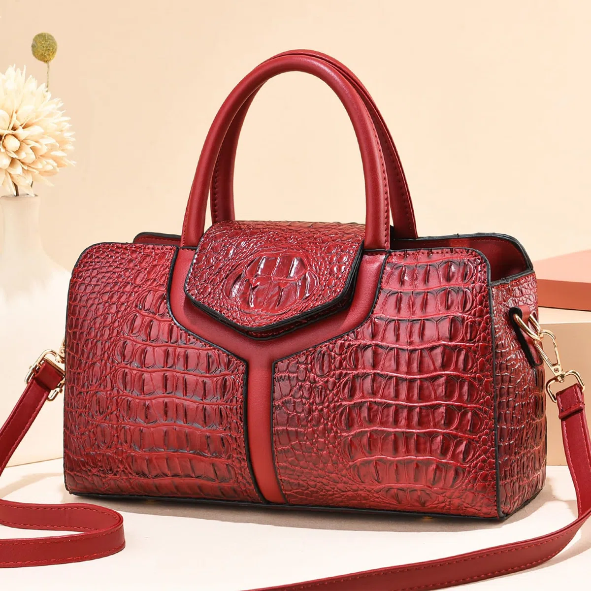 NICOLE & DORIS Sac à Main Femme Crocodile Sac Bandoulière PU Cuir Sac D'épaule Imperméable Sacs à Main Portés Epaule Elegant Sac Rétro Vintage