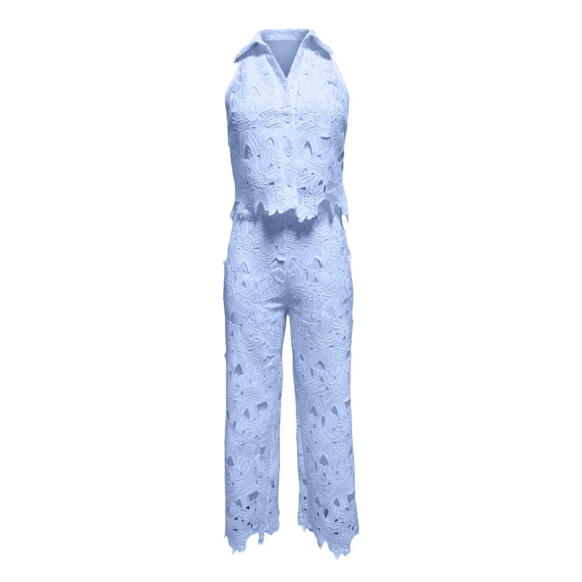 Ensemble Jogging Femme, Tenue De Sport Femme Grande Taille Ensemble Deux PièCes Composé d'un Gilet en Dentelle AjouréE à Revers d'un Gilet Court sans Manches à Fleurs et d'un Pantalon à Jambes Larges