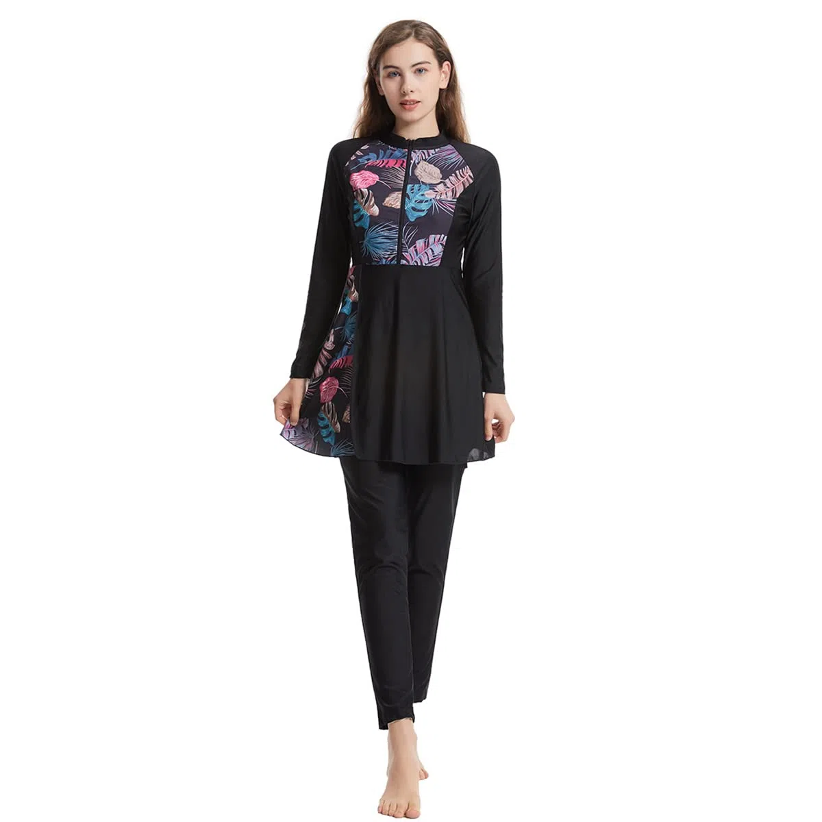 Maillot de bain 3 pièces pour femme musulmane - Burkini islamique - Couverture complète - Haut de bain à manches longues avec pantalon - Hijab - Tankini - Tenue de plage d'été