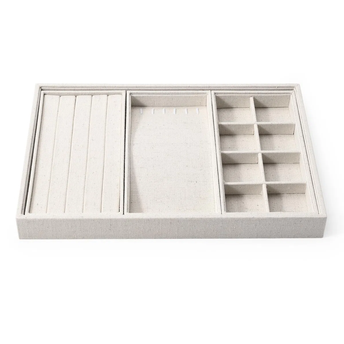 Plateau À Bijoux Multifonctionnel Et Empilable En Lin,Beige