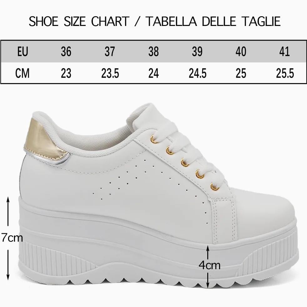 Chaussures Femme Gymnastique Baskets Sport Casual Plate-forme compensée Haute IF900-1 Blanc