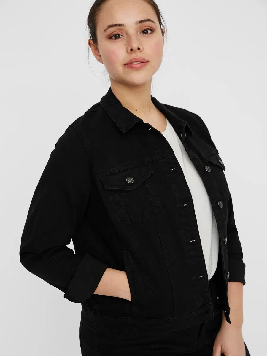 VERO MODA CURVE Vmruna Ls Slim DNM Jck Mix Ga Cur Noos Veste pour femme, Noir, 48