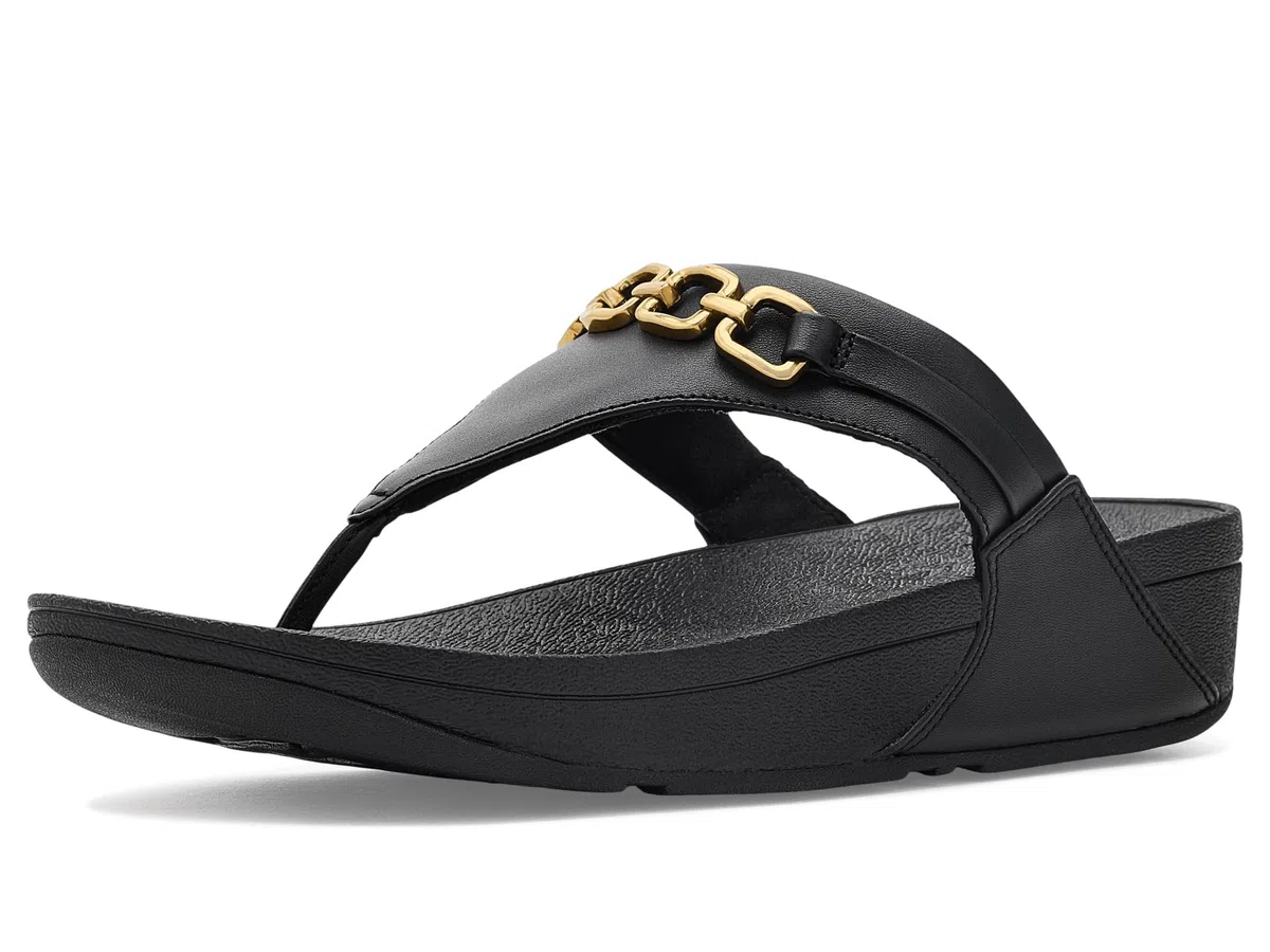 Fitflop Lulu Square-chain Leather Toe-post Sandals SandaleFemme | Tongs confortables d'été décontractées avec semelle extérieure en caoutchouc antidérapant