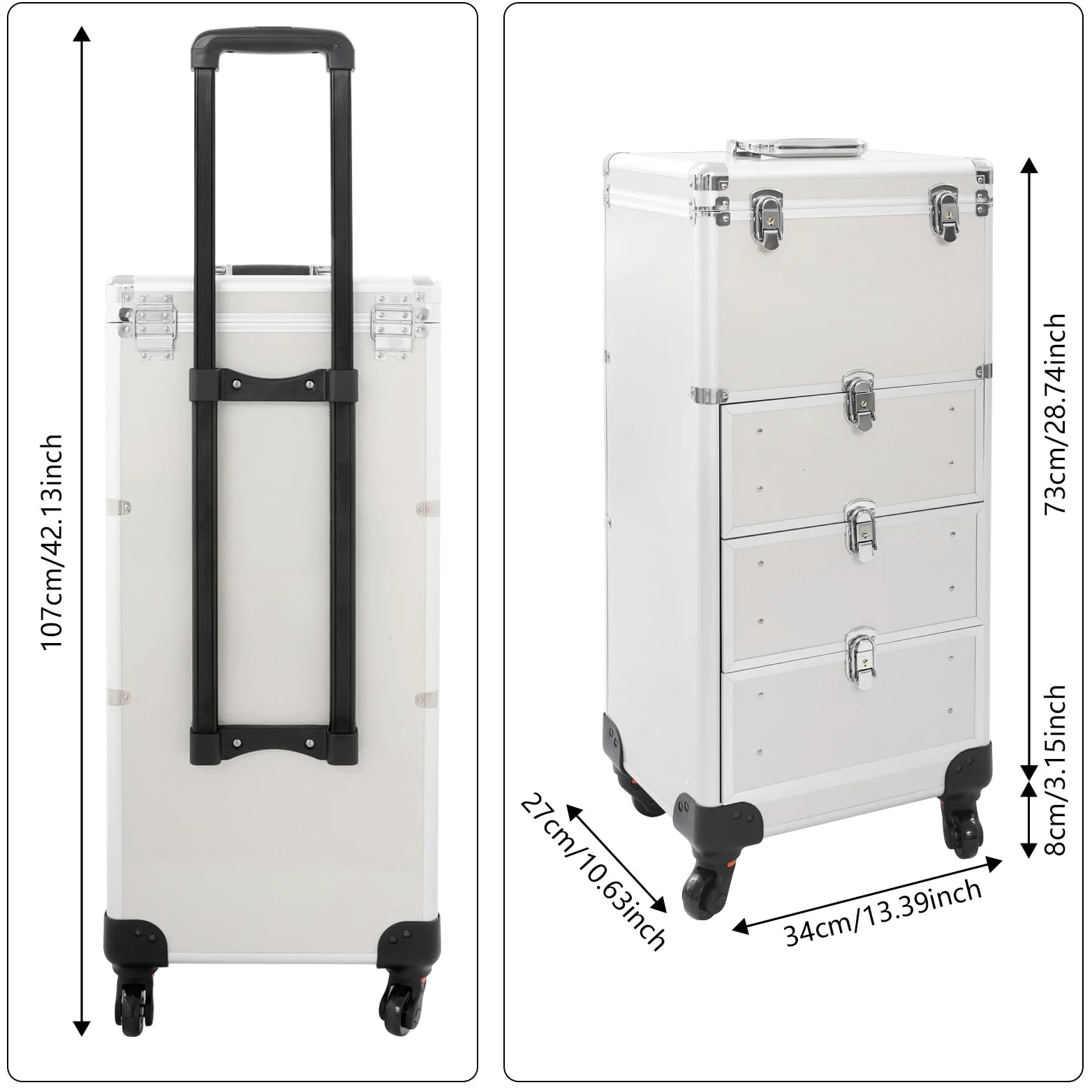 Trousse cosmétique à roulettes Valise de maquillage professionnelle Organiseur de maquillage Trolley de cosmétiques Valise de maquillage Grande valise de coiffeur 107 x 34 x 27 cm avec