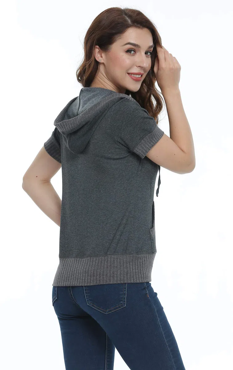 MISS MOLY Sweat À Capuche À Manches Courtes pour Femmes Hoodies Basic Mode Simple T-Shirt