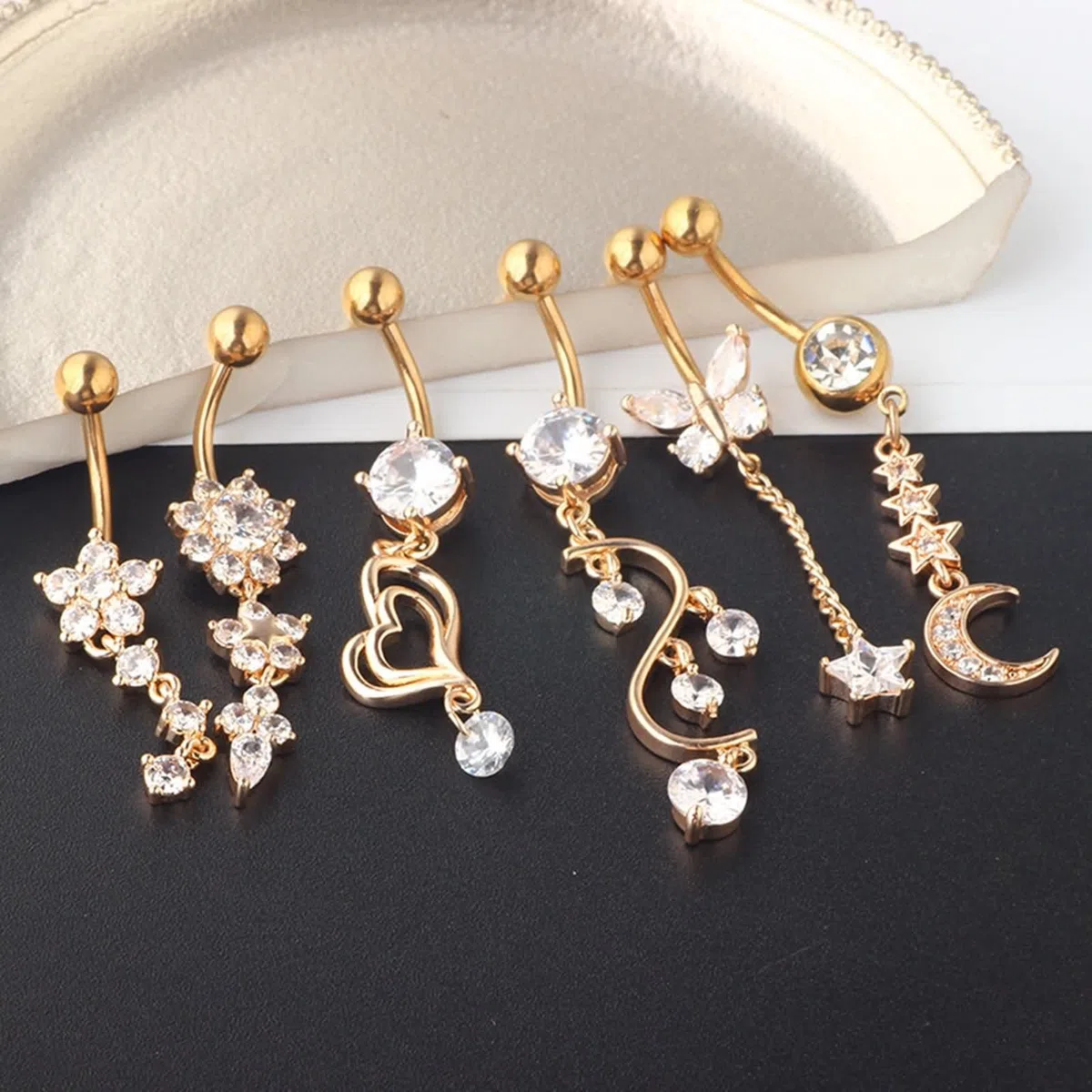 Piercing Nombril Acier Chirurgical Etoile, Piercing Nombril Qualité 14 Gauge Bijoux de Piercing Coeur Lune Papillon Zircone