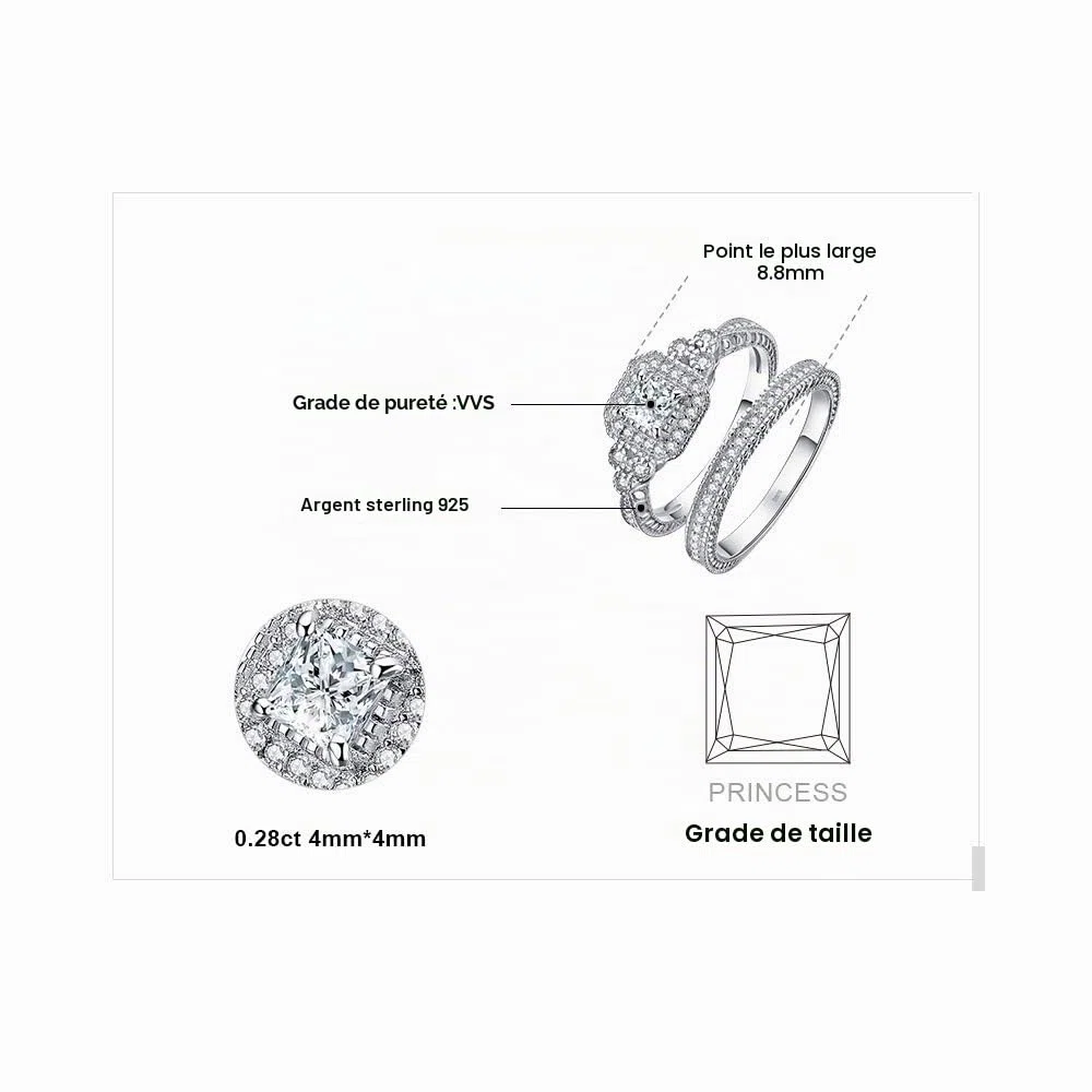 JewelryPalace Infini Empilable Bague Taille Princess Émeraude Pierre Argent 925 Femme, Classic Cubic Zirconia Bague Fiançailles Promise Anneau Alliance Plaqué Or Jaune Or Rose, Ensemble Bijoux Mariage