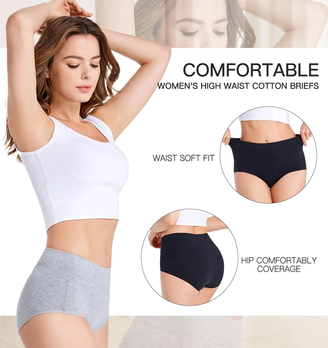 youlehe Sous-vêtements en coton pour femme - Taille haute - Couverture complète - Doux et respirant