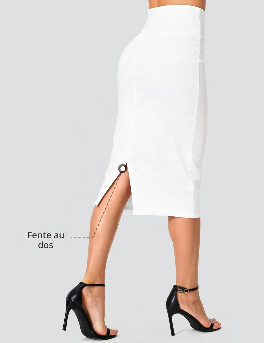 THE GYM PEOPLE Jupe Crayon Femme Taille Haute Extensible avec Contrôle du Ventre - Modèle Moulant Midi sous Le Genou à Fente Dos