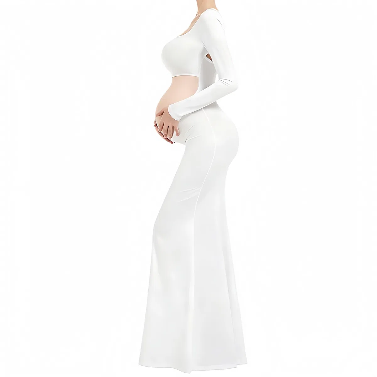 Robe de Maternité à Manches Longues Robe de Grossesse Photographie Robe Enceinte Shooting Col Carré
