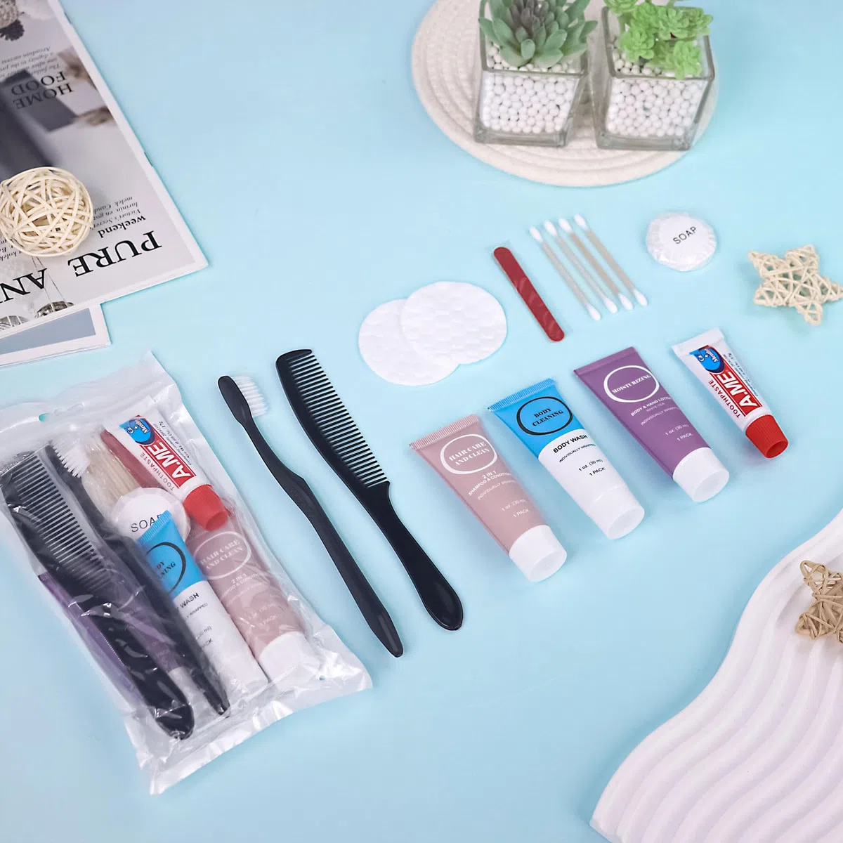 Trousse de toilette jetables en vrac - Fournitures de voyage - Essentiels d'hygiène personnelle pour homme et femme - Taille d'essai - Pour hôtel, camping, association caritative, sans-abri
