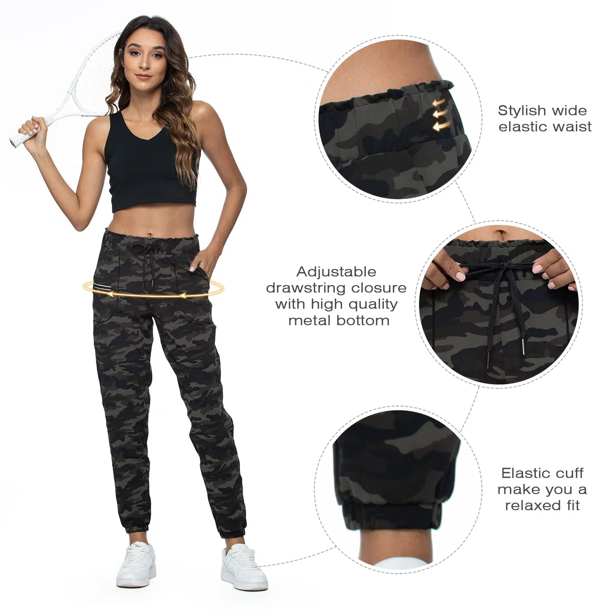 Haowind Pantalon de jogging pour femme avec poches taille élastique pour entraînement, sport, gym, yoga, course à pied