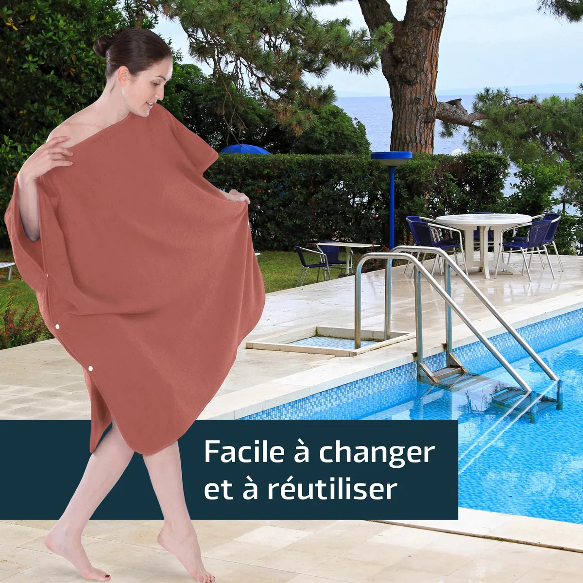 Serviette de Bain/Poncho pour Adultes Femmes et Hommes comme Aide au Changement, Poncho de Surf, Serviette - en 100% Coton en Qualité Éponge, Absorbant et Doux