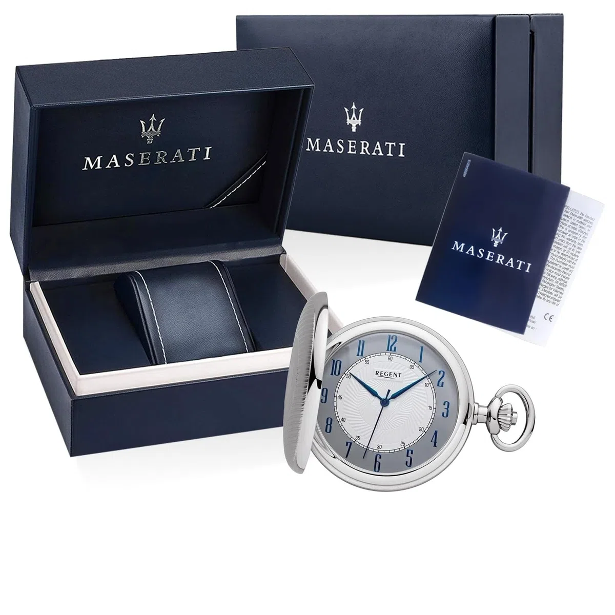 REGENT Savonnette Montre de poche pour homme avec couvercle à rabat chromé 50 mm à quartz blanc et cadran gris chiffres arabes