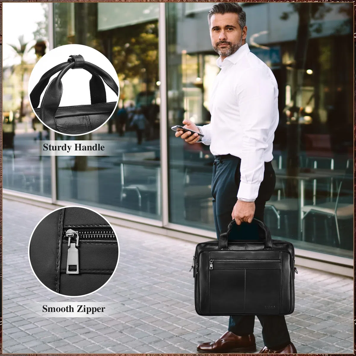 BAIGIO Sacoche Ordinateur Homme Cuir 15,6 Pouces Cartable Porte Document Homme Sac Business Malette Hommes Sacoche Travail Serviette Business Hommes Sac à Main Sac Bandoulière, Noir