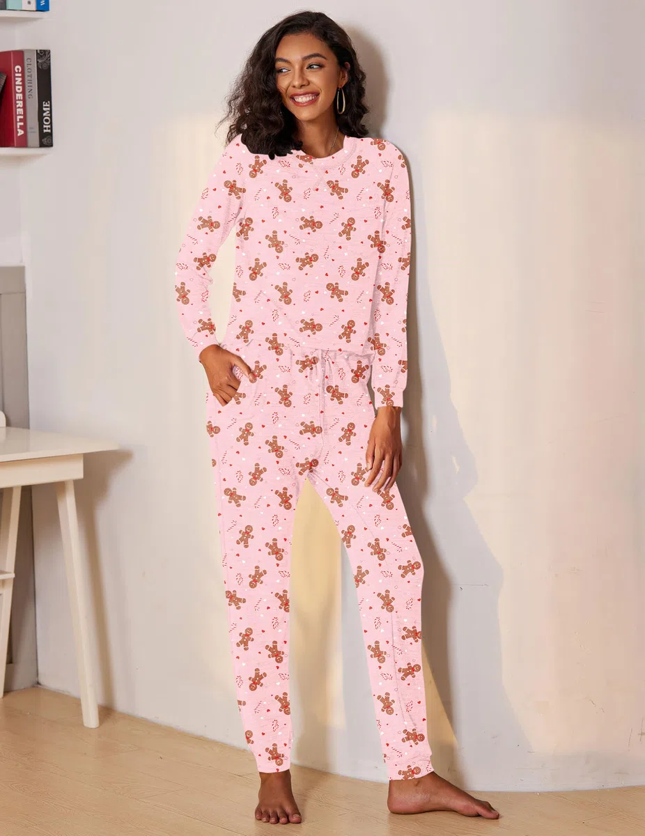 Ekouaer Ensembles de Pyjamas pour Femmes à Manches Longues Hiver Col Rond Vêtements de Nuit avec Poches S-XXL