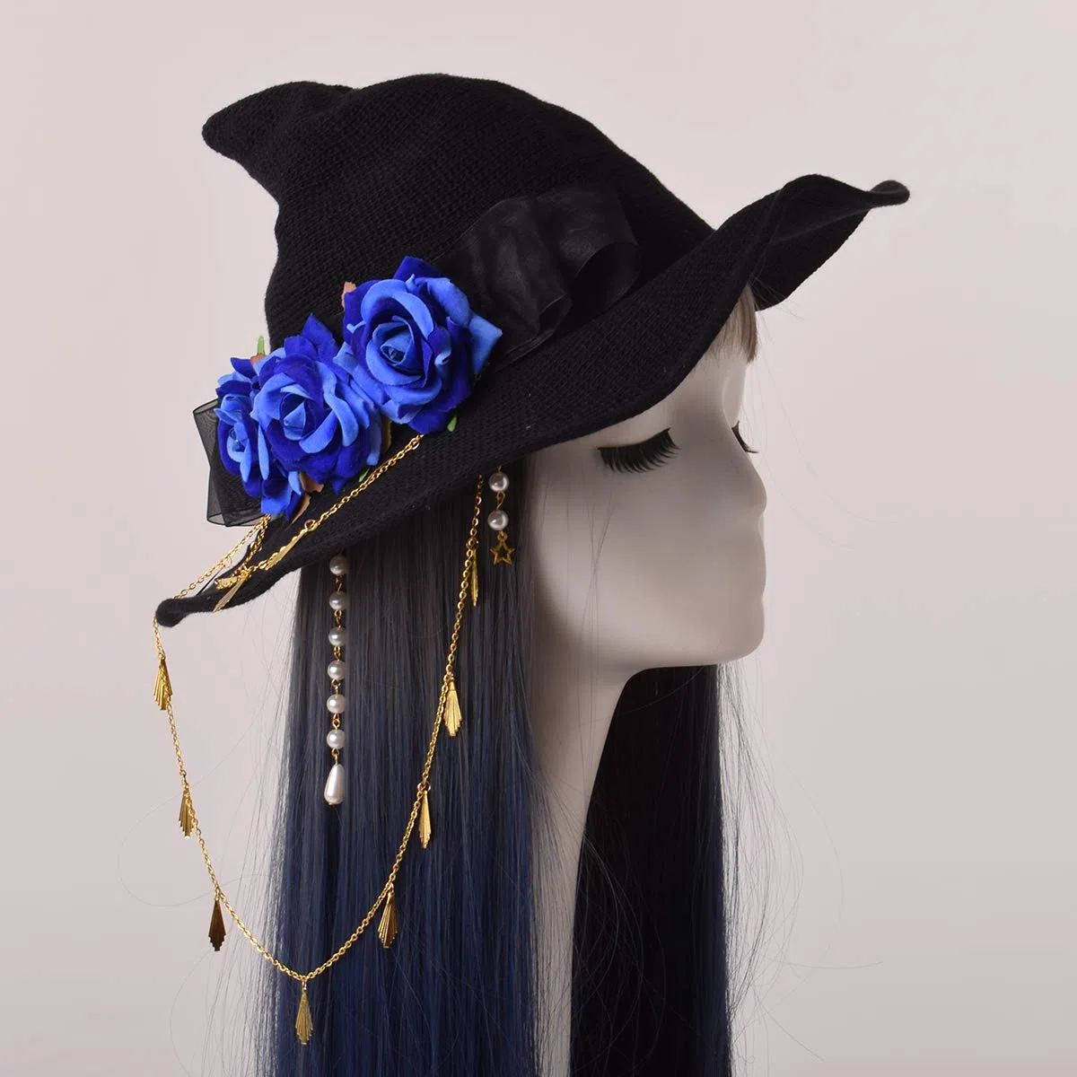 GRACEART Chapeau de sorcière en feutre avec engrenages en tricot pour femme - Chapeau de sorcière d'Halloween - Chapeau Mardi Gras