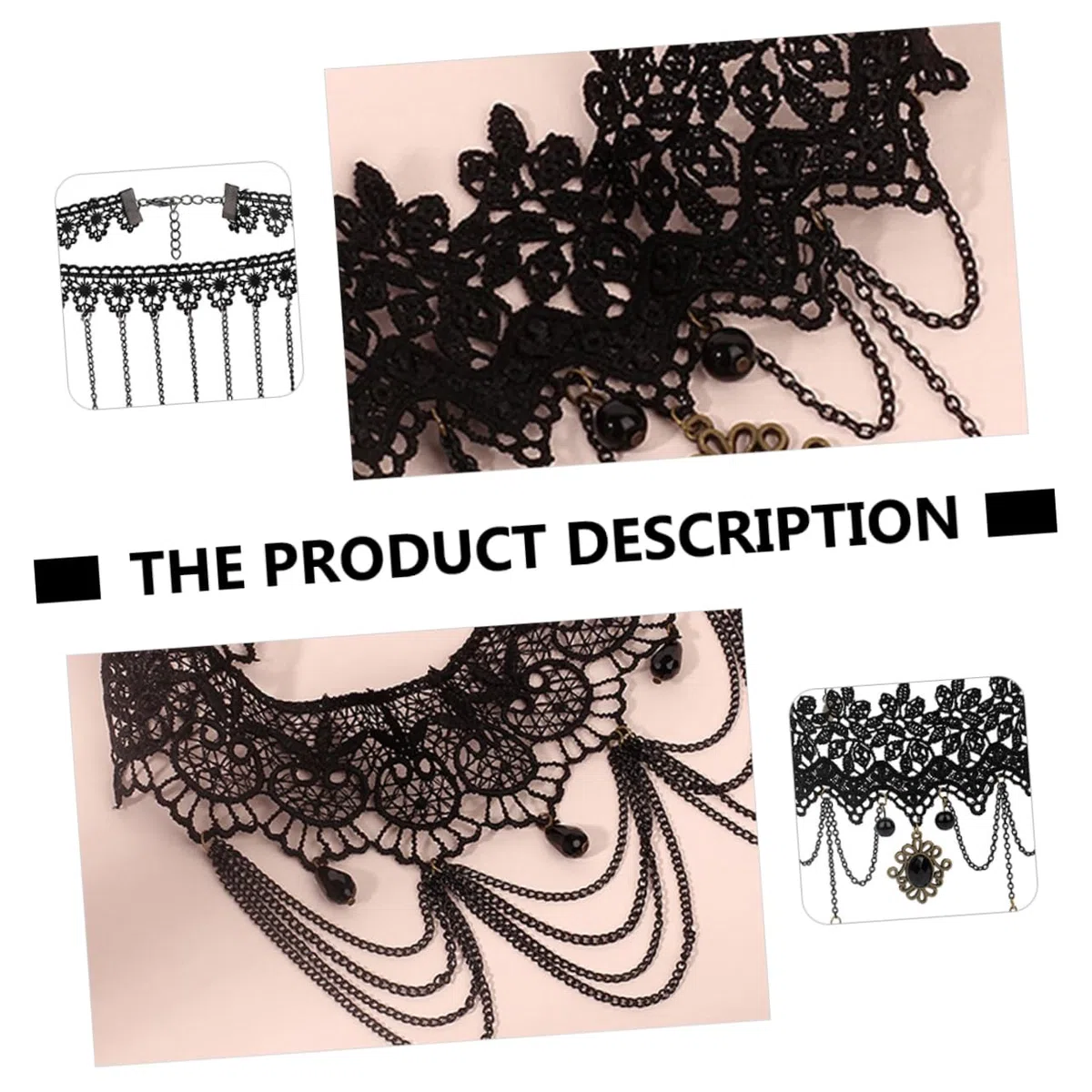 LIFKOME 9pièces Collier Gothique Avec Pendentif Accessoire Halloween Dentelle Et Franges Pour Cosplay