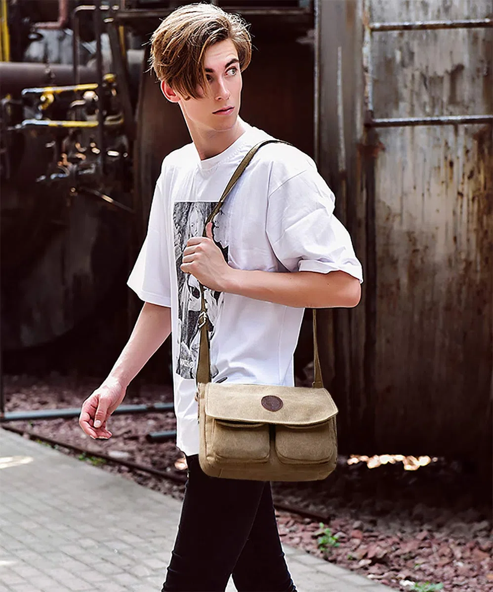 FANDARE Sac a Bandouliere Toile Sac d'épaule Unisexe Sacs Portés épaule 7.9 Pouces Tablet Messenger Bag Briefcase Hommes/Femmes Sac de Sport Travail Ecole Cartable