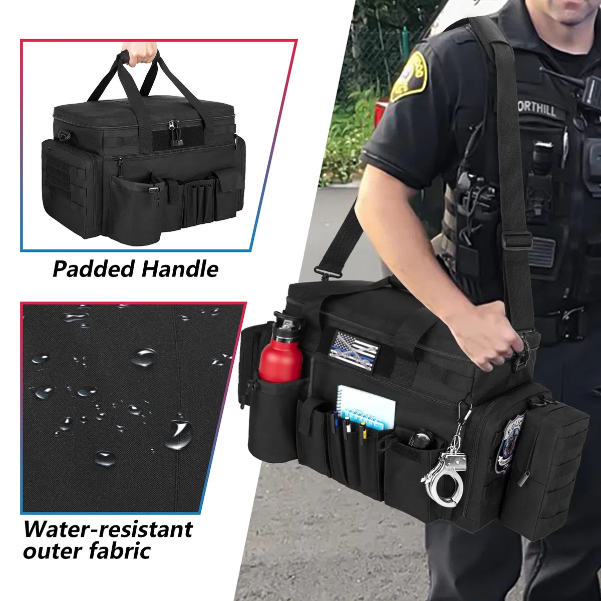 Trunab Police Range Bag, Tactique Molle de Patrouille, Organisateur de Siège Avant de Voiture, Sac de Voyage Militaire avec Bandoulière, Compartiment pour Laptop 15,6"