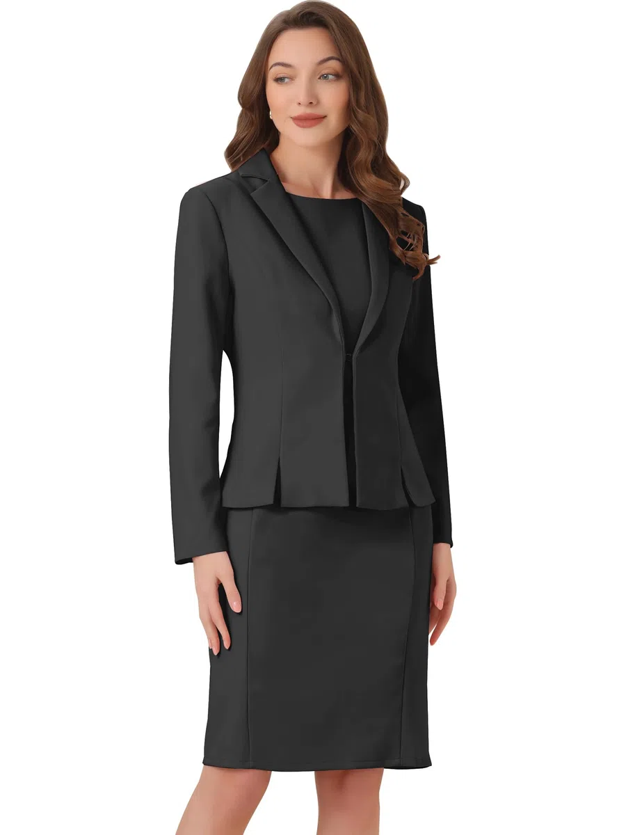 Allegra K Ensemble de Costume d'affaires Femme 2 Pièces Veste Blazer Business avec Robe sans Manches Tailleurs-Robes Professionnels