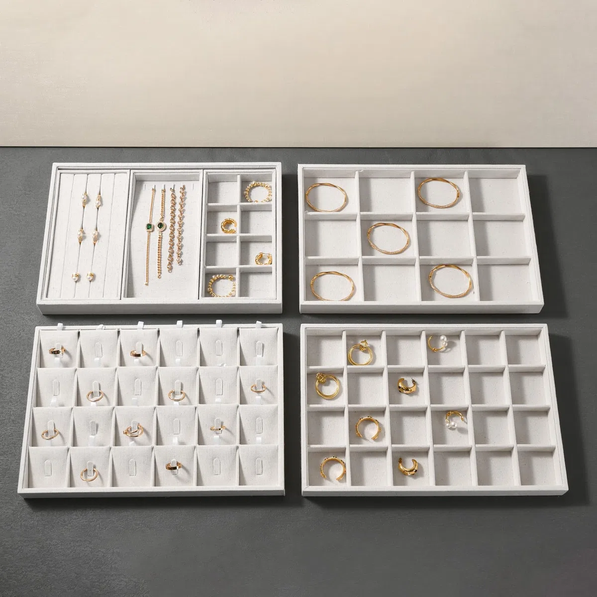 Plateau À Bijoux Multifonctionnel Et Empilable En Lin,Beige