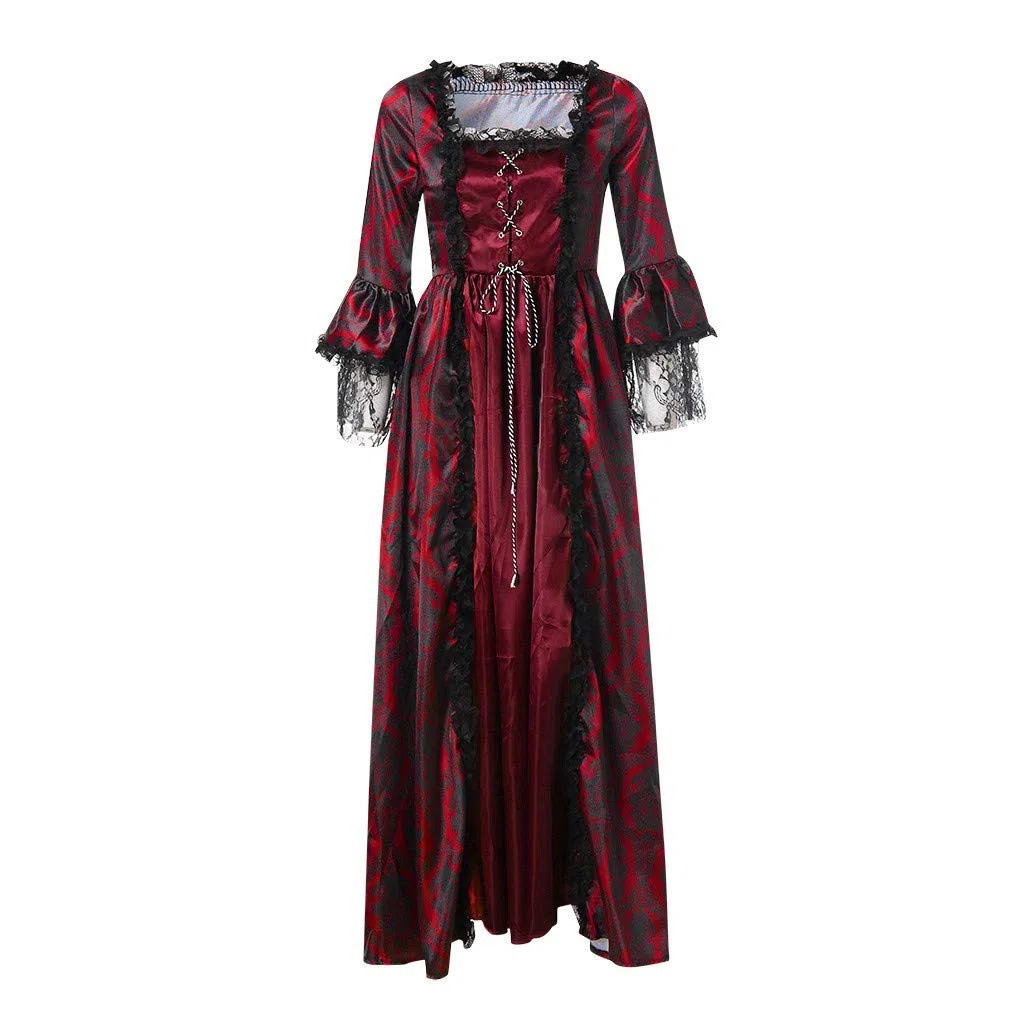 Médiéval Déguisement Adulte Maxi Robe Grande Taille Manches évasées Gothique RéTro Dentelle Robes De Bal Halloween Cosplay Costume Carnaval Drame Fête Princess Dress