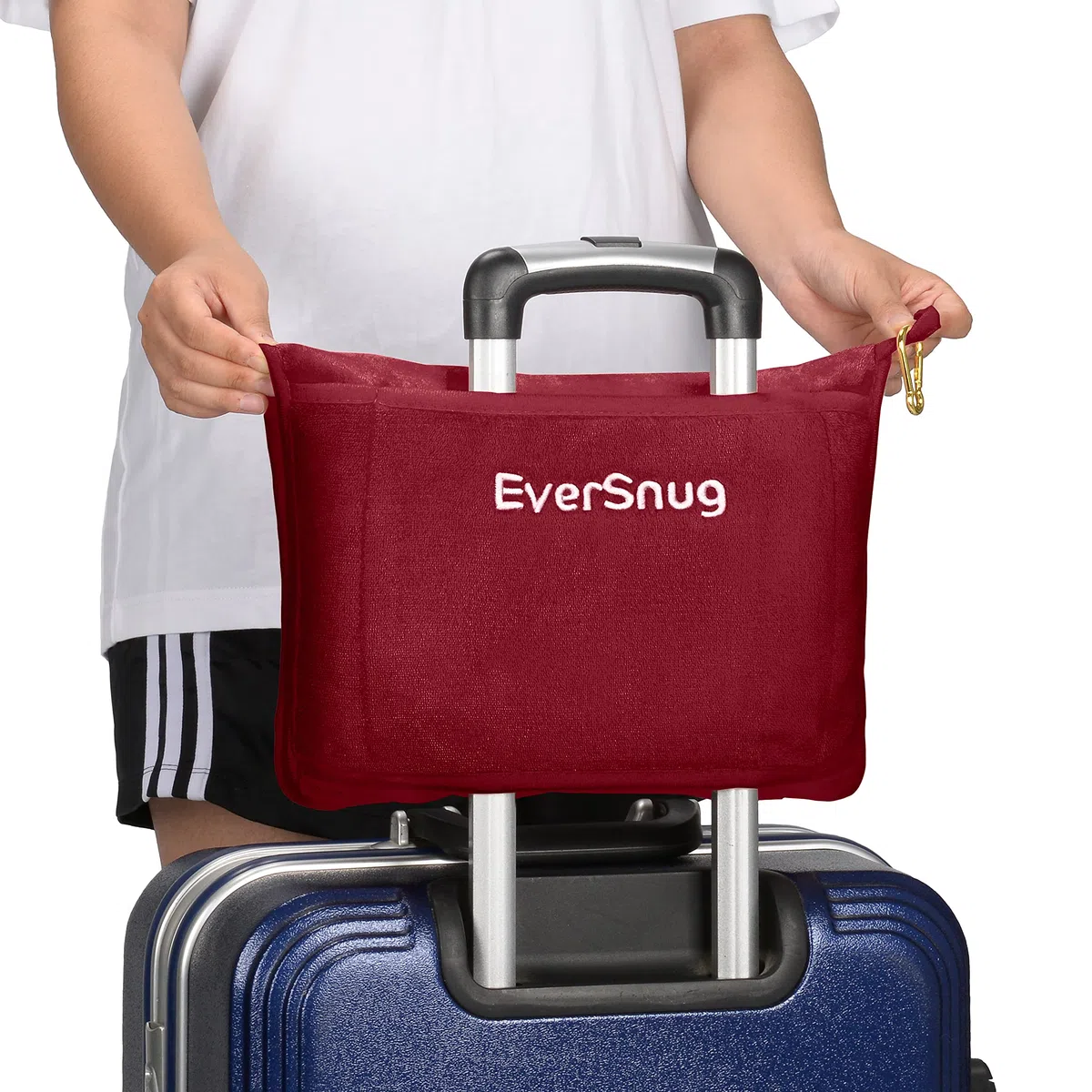 EverSnug Couverture et Oreiller de Voyage - Couverture d'avion Douce 2 en 1 de qualité supérieure avec taie d'oreiller Douce, Housse pour Bagage à Main et Clip pour Sac à Dos (Bordeaux)