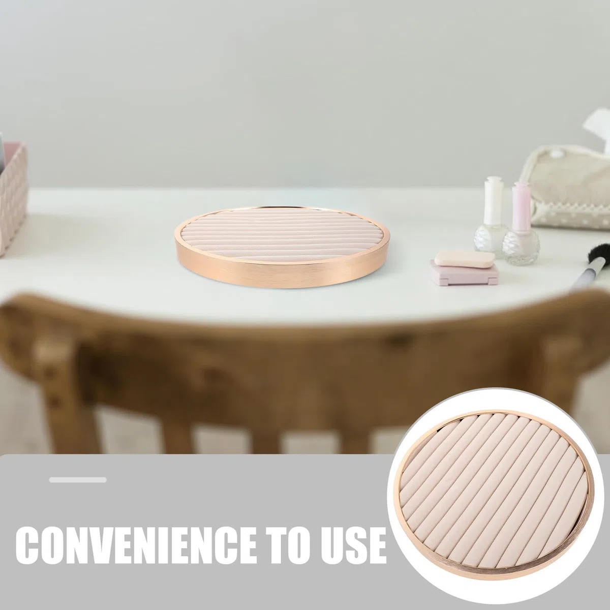 Zerodeko Plaque D'affichage De Bijoux Petit Bijoux Petit Plateau Rond Plateau Organisateur De Bureau Support D'affichage De Collier Métal Beige