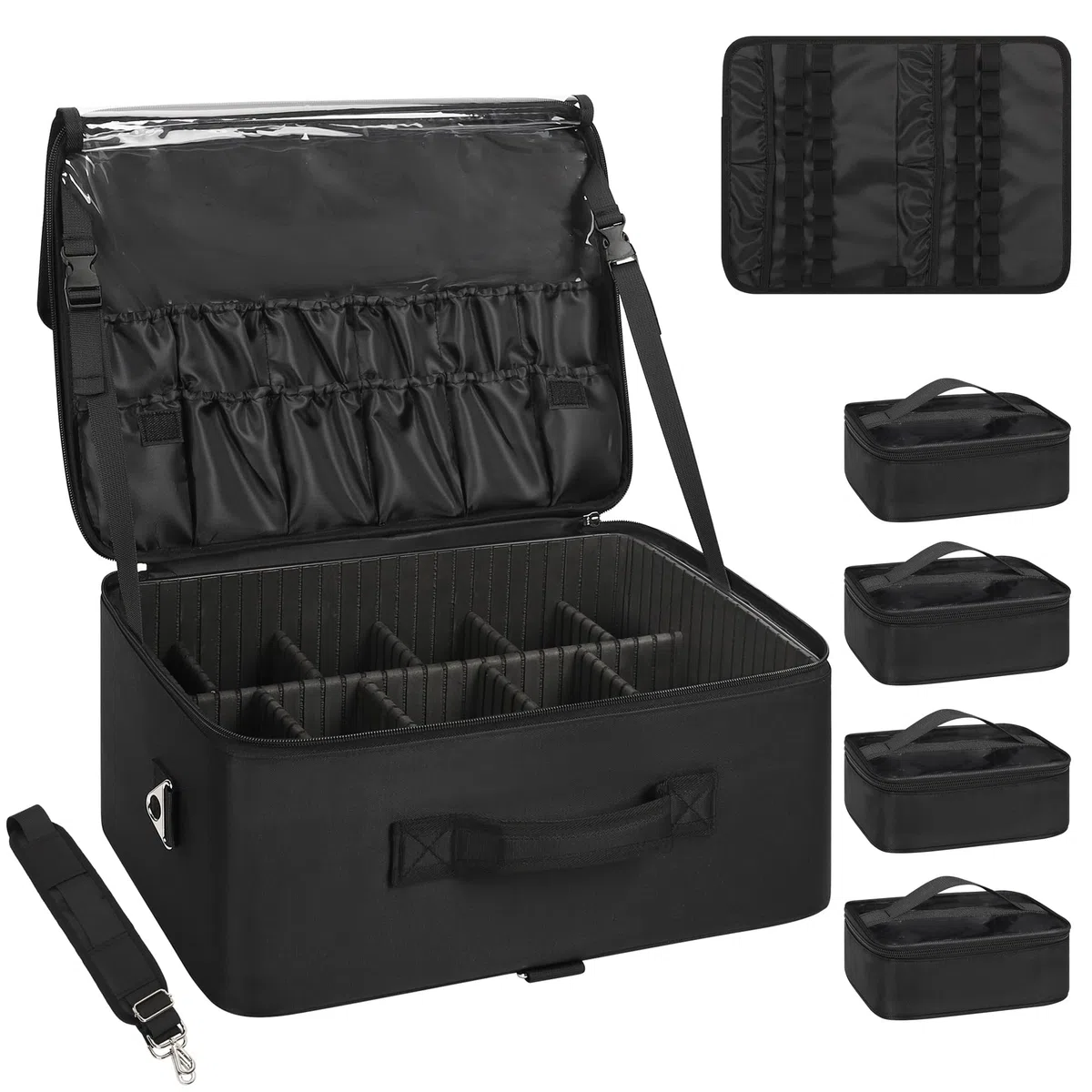 Relavel Trousse de Maquillage Professionnelle Extra Large avec 4 Sacs Transparents et Plateau à Rouge à lèvres pour maquilleurs