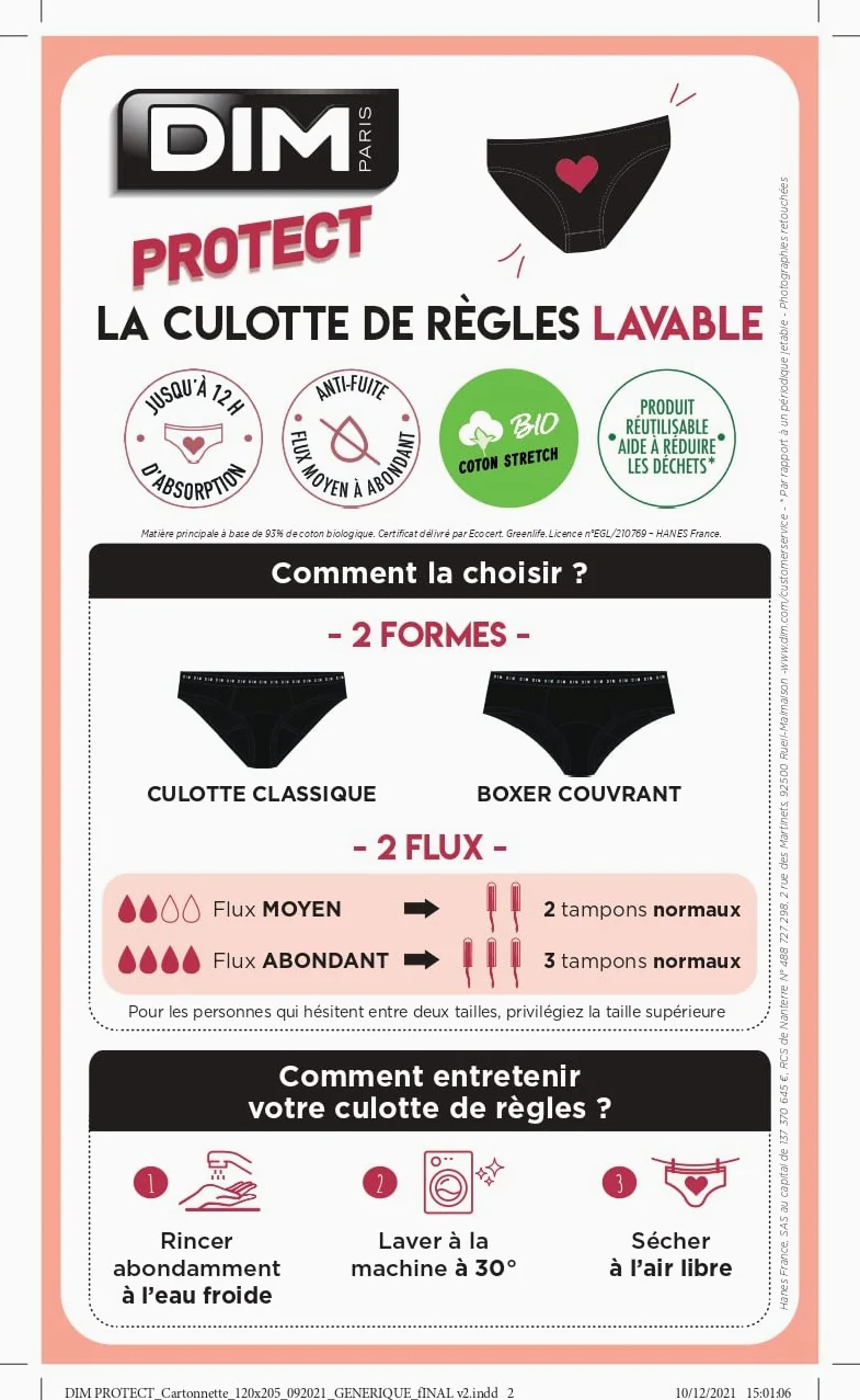Dim Boxer Femme Menstruel Coton Bio Flux Abondant Dim Protect x2