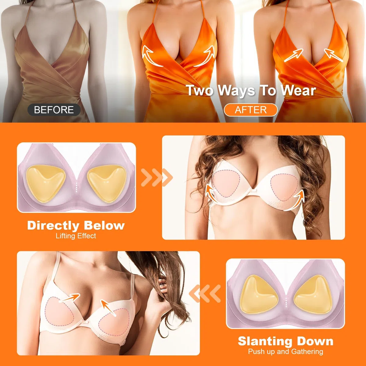 Insert enneigé : coussinets de soutien-gorge push-up double face | Inserts adhésifs imperméables réutilisables pour robe sans bretelles et dos nu pour femme
