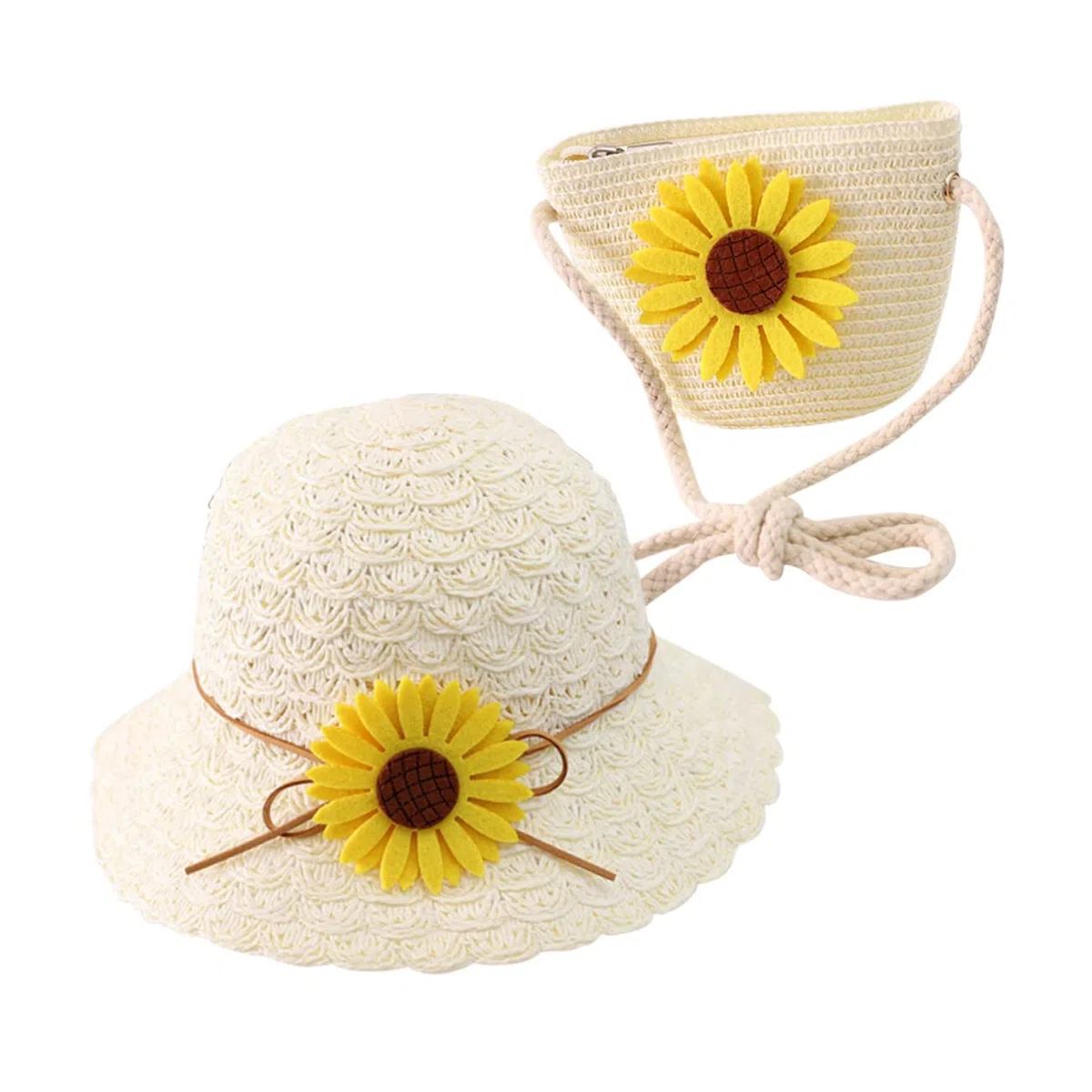 Healeved Chapeau de Soleil pour Enfants Les garçons Raphia Bord Filles fourre-Tout de Plage Chapeau de Plage en Paille pour Fille Sunhats Beach Cat Blanche