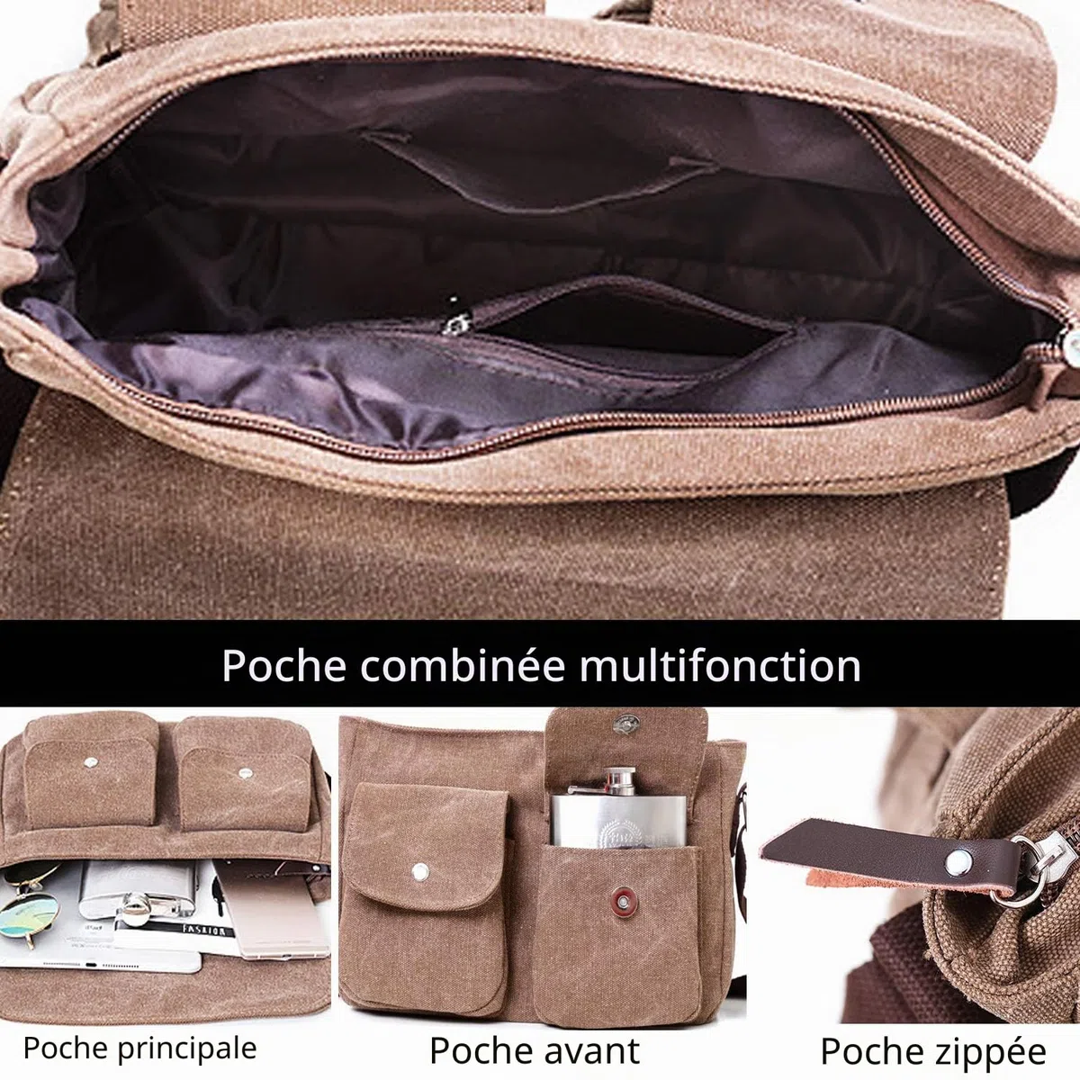 FANDARE Sac a Bandouliere Toile Sac d'épaule Unisexe Sacs Portés épaule 7.9 Pouces Tablet Messenger Bag Briefcase Hommes/Femmes Sac de Sport Travail Ecole Cartable