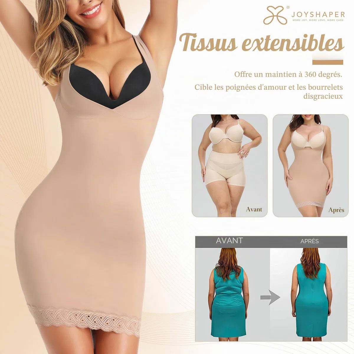Joyshaper Robe Femme Robe Moulante Sculptante Longue Slip Gainante Ventre Jupon Plat Invisible sous-Vêtement