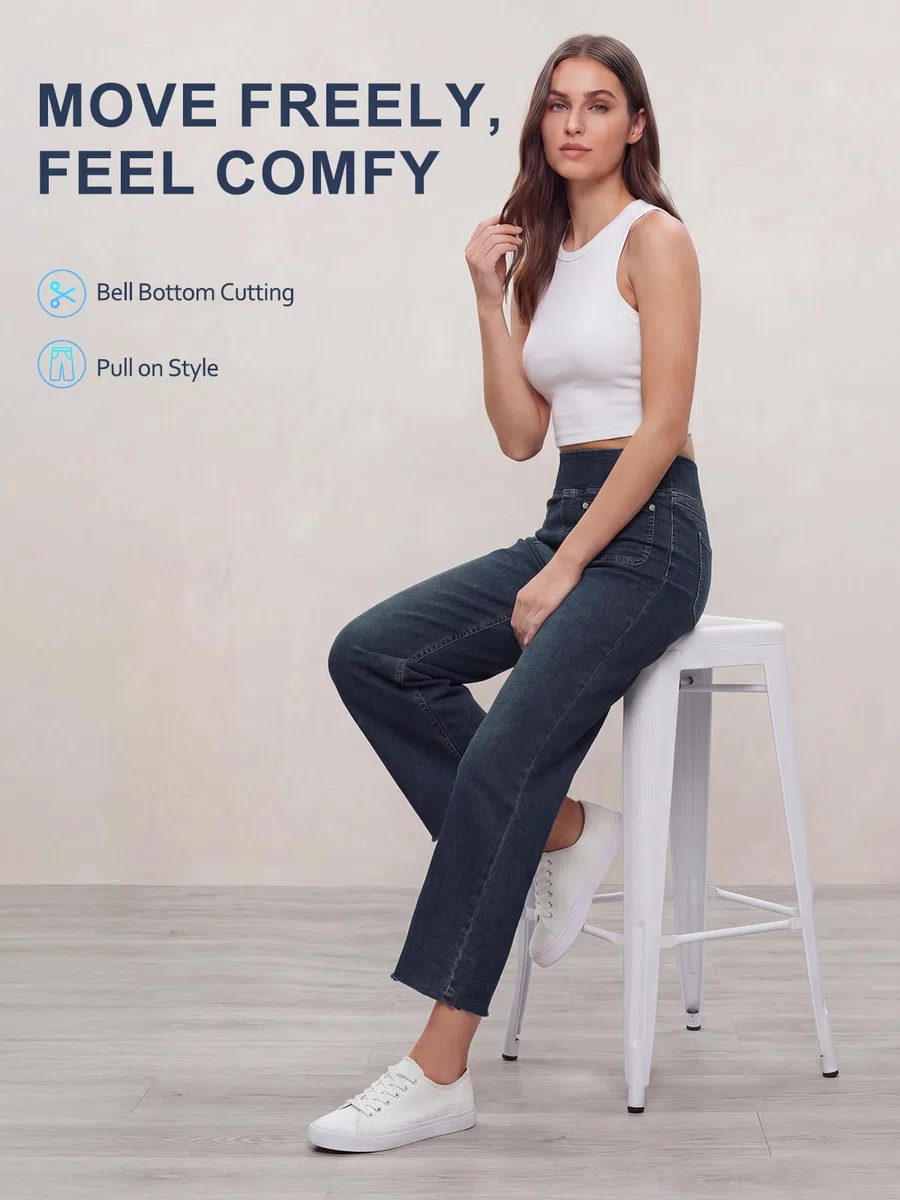 Jean Femme,Bootcut Jeans Taille Elastique, Flared Jean Taille Haute,Slim Pantalon avec Poches,Denim Stretch Leggings