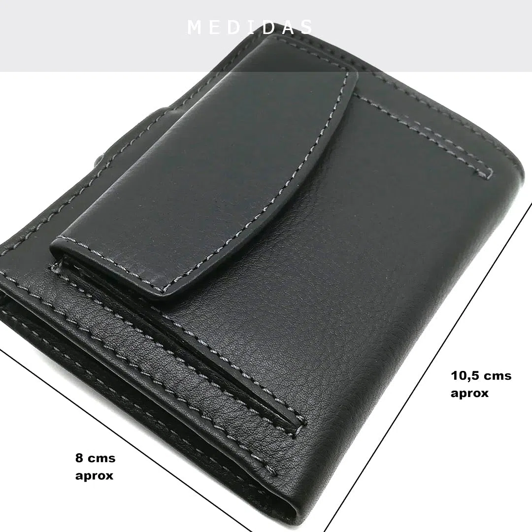 Petit portefeuille en cuir pour homme AVEC sac à main extérieur | Fait à la main | RFID | 10064 Noir