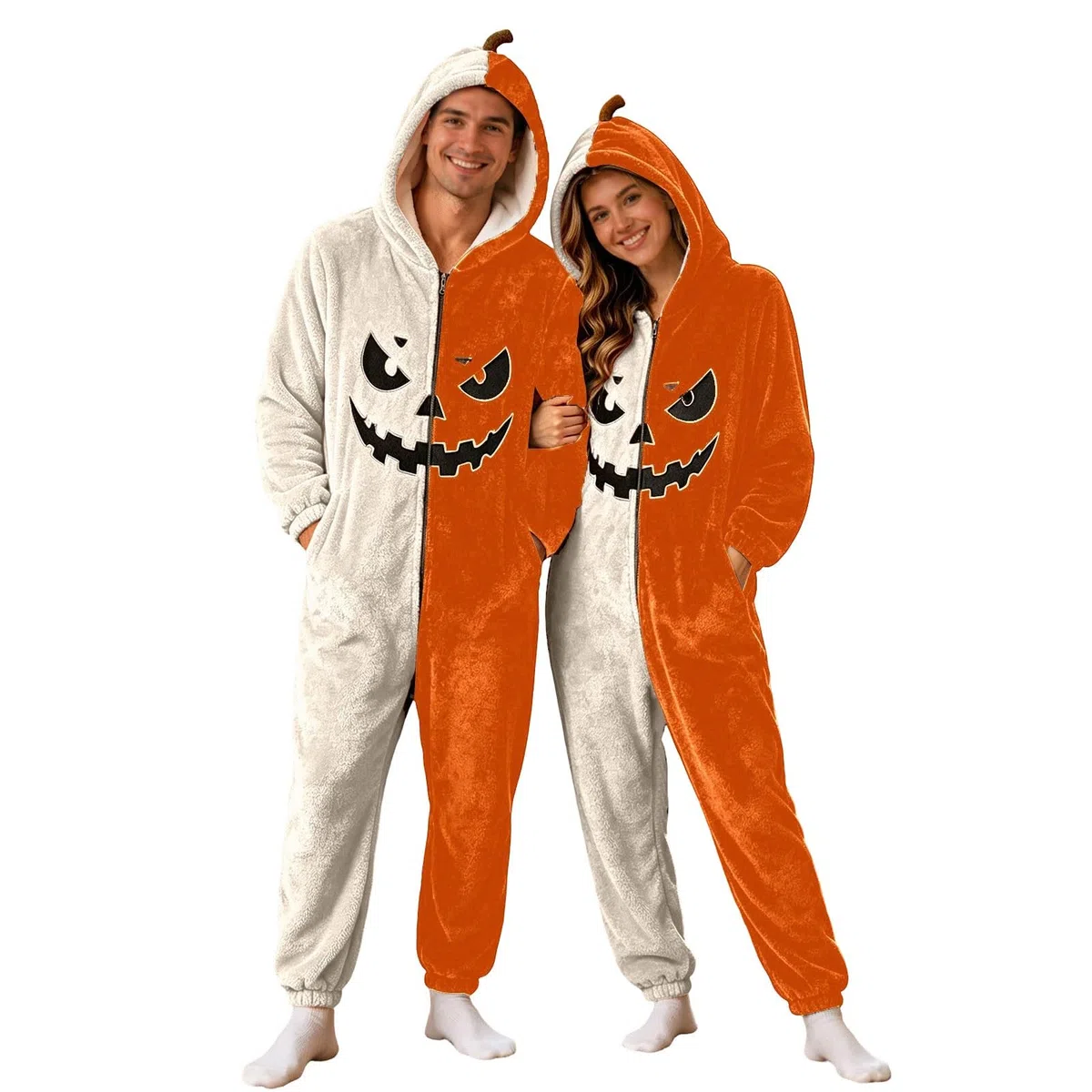 Costume Terrifier Halloween Combinaison Polaire Citrouille Halloween Adulte Adolescent Cosplay Hivernal Confortable Couple Tenue Fantaisie Ensemble Déguisement(Orange,S)
