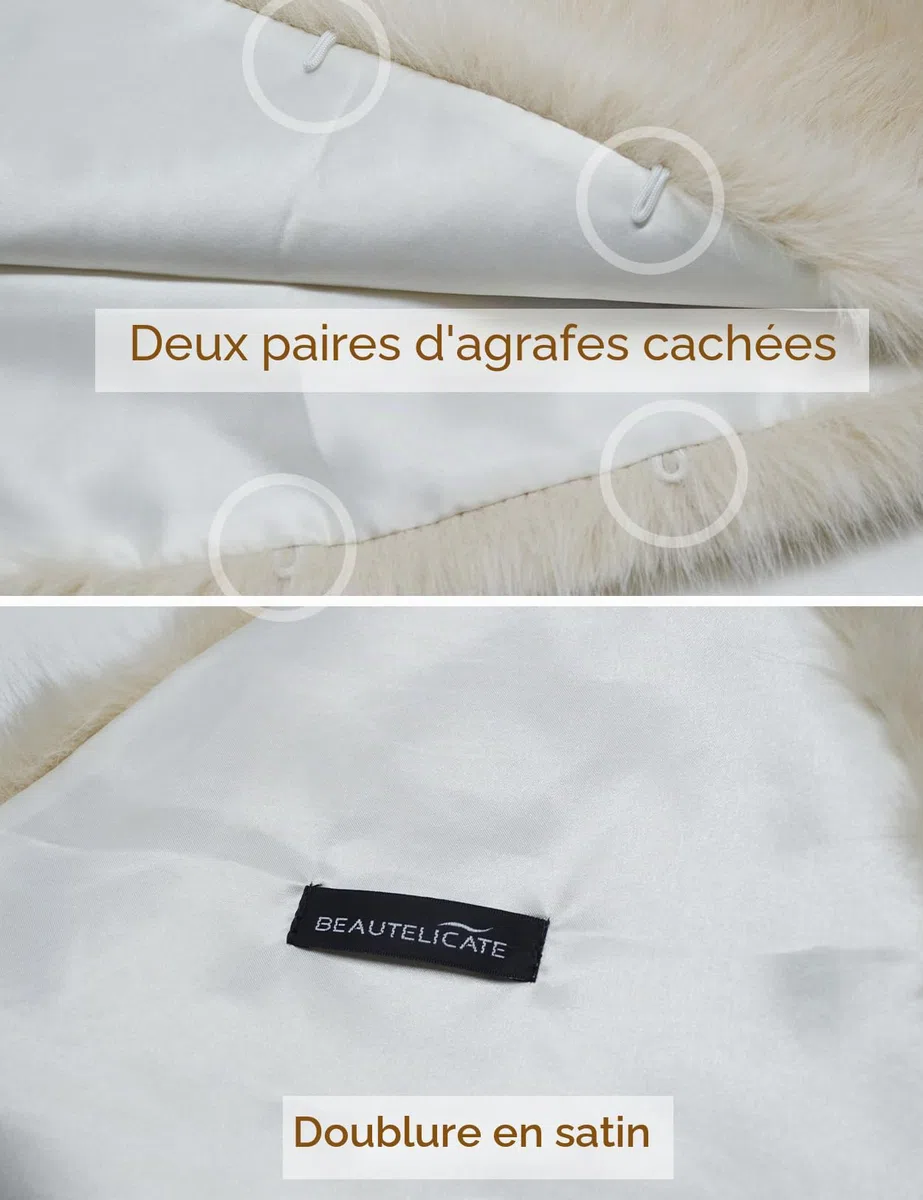 BEAUTELICATE Châle Étole en Fausse Fourrure Cape De Femme Mariage Hiver Boléro Fourrure pour Soirée Mariée Demoiselle d'honneur Cérémonie Fête Noël