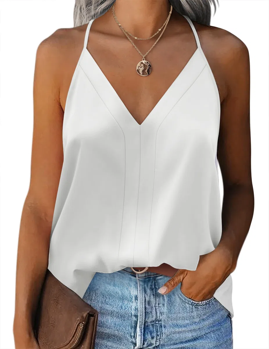 Zeagoo Maillot de corps à bretelles spaghetti pour femme, camisole, en satin, haut basique, col en V, débardeur à bretelles réglables